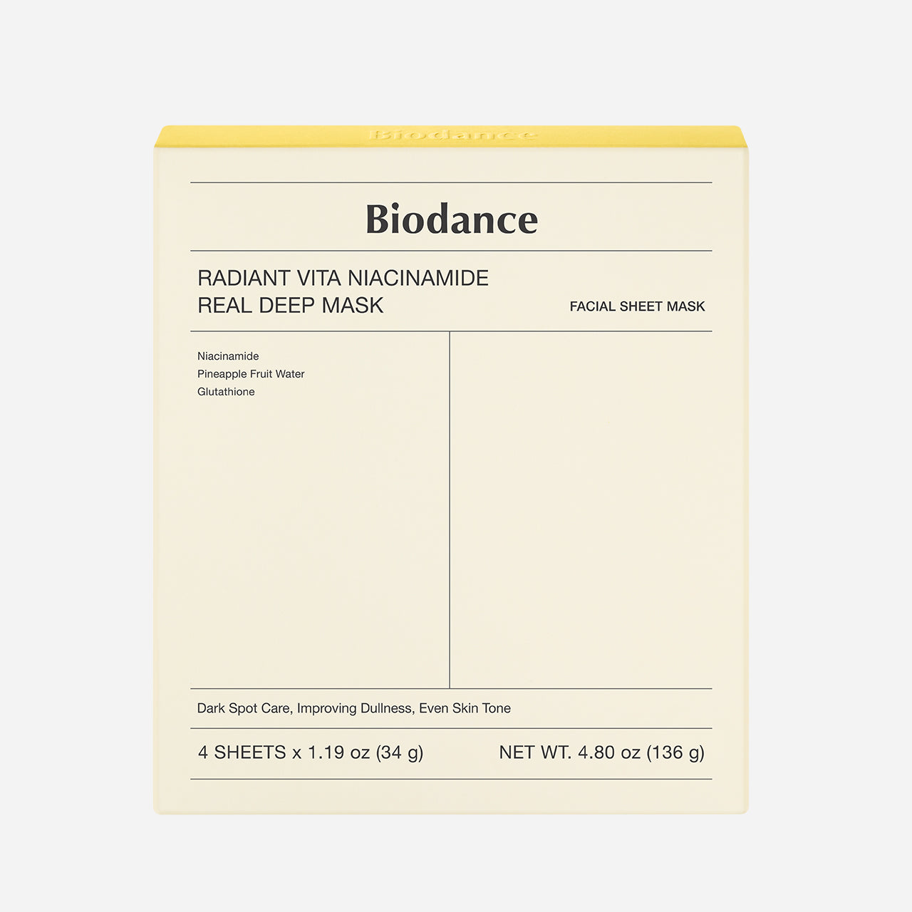 BIODANCE - Radiant Vita Niacinamide Real Deep Mask 34g (4 Mask/Box)