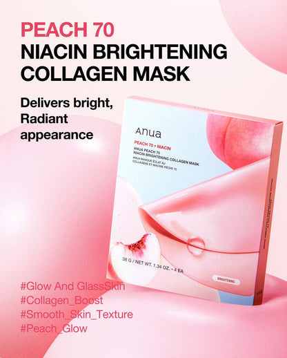 ANUA - Peach 70 Niacin Brightening Collagen Mask 38g x 4 Mask