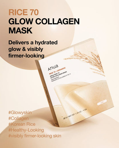 ANUA - Rice 70 Glow Collagen Mask 38g x 4 Mask